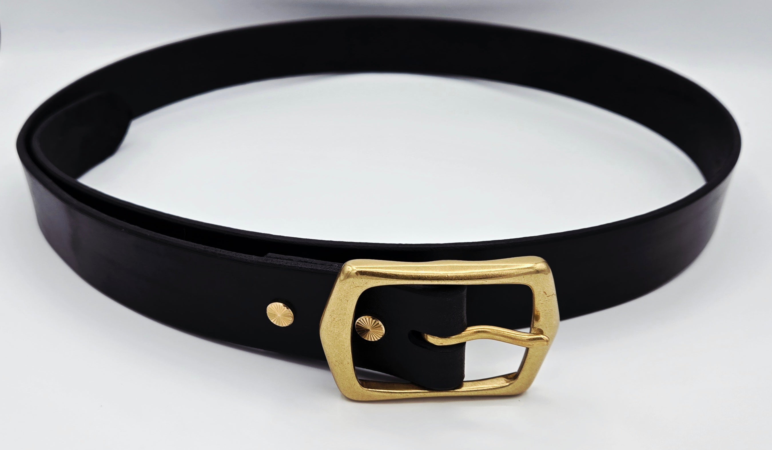 Black Leather Belt With Brass Hardware
