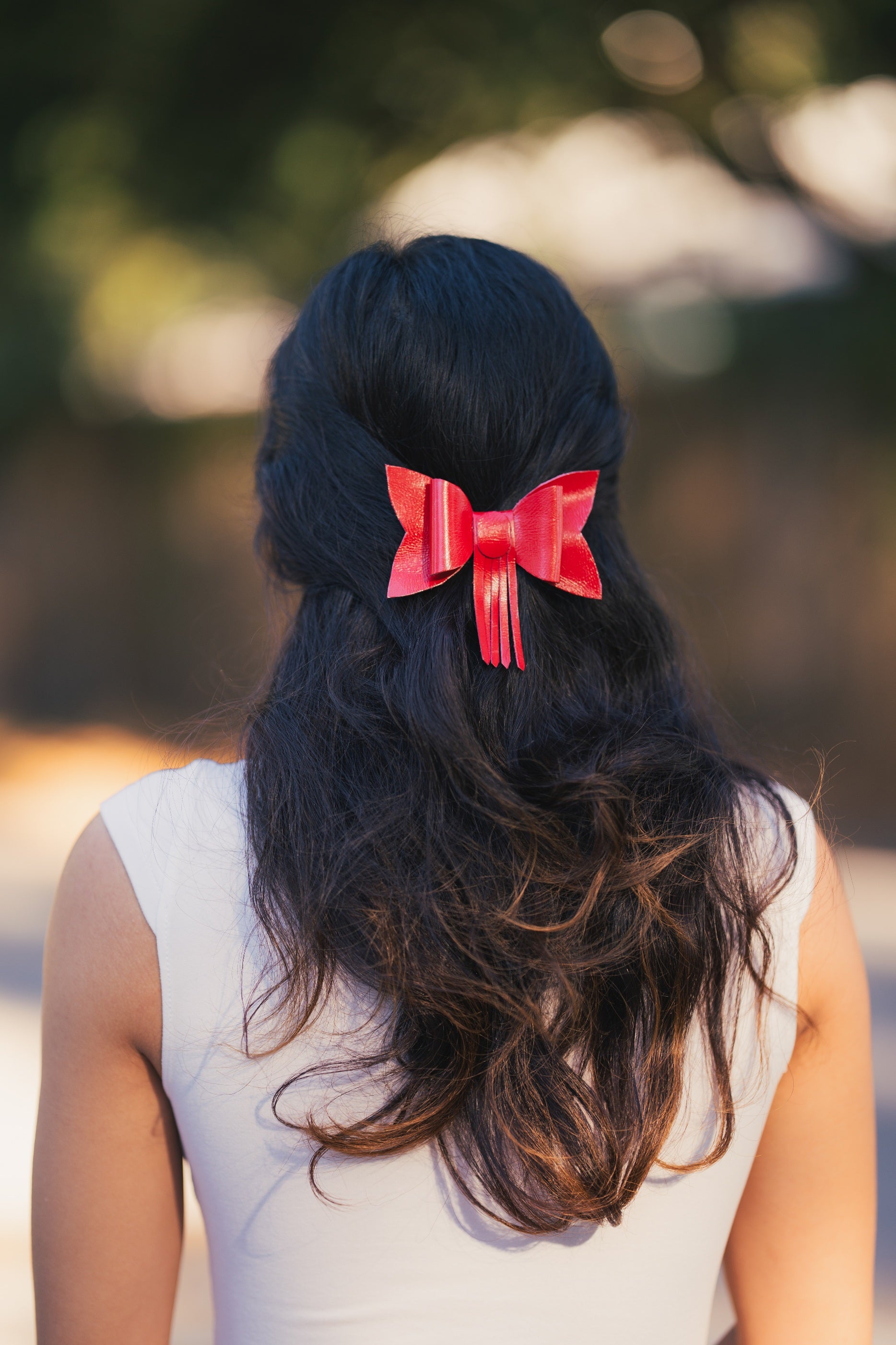 Red Leather Bow Hairclip
