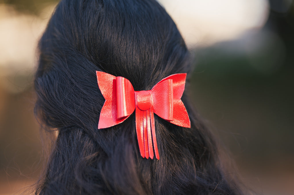 3 Pack Leather Bow Hairclips