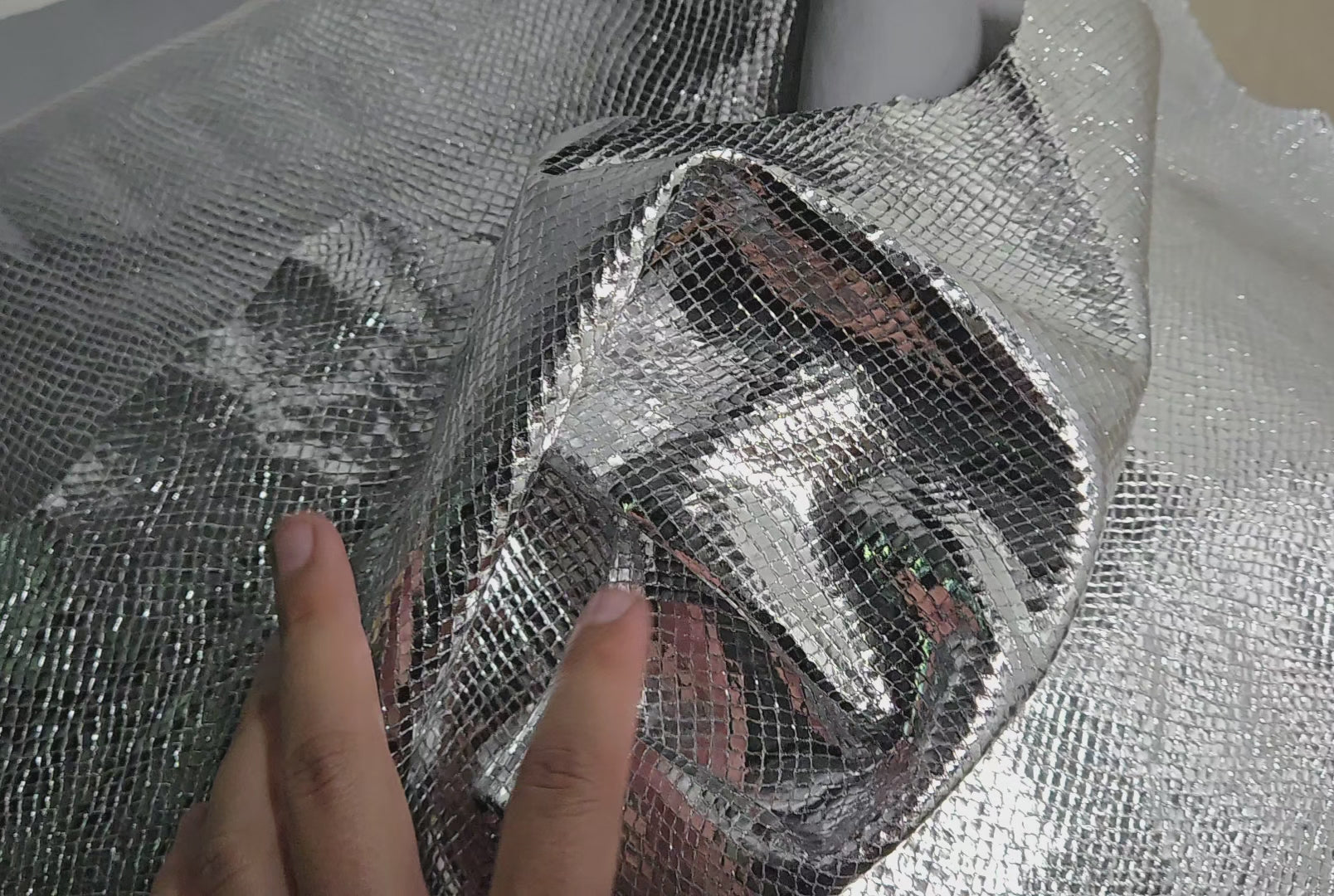 Metallic Silver Snake Pattern 1.25 Oz Leather Lambskins (3 - 4 Square Feet)