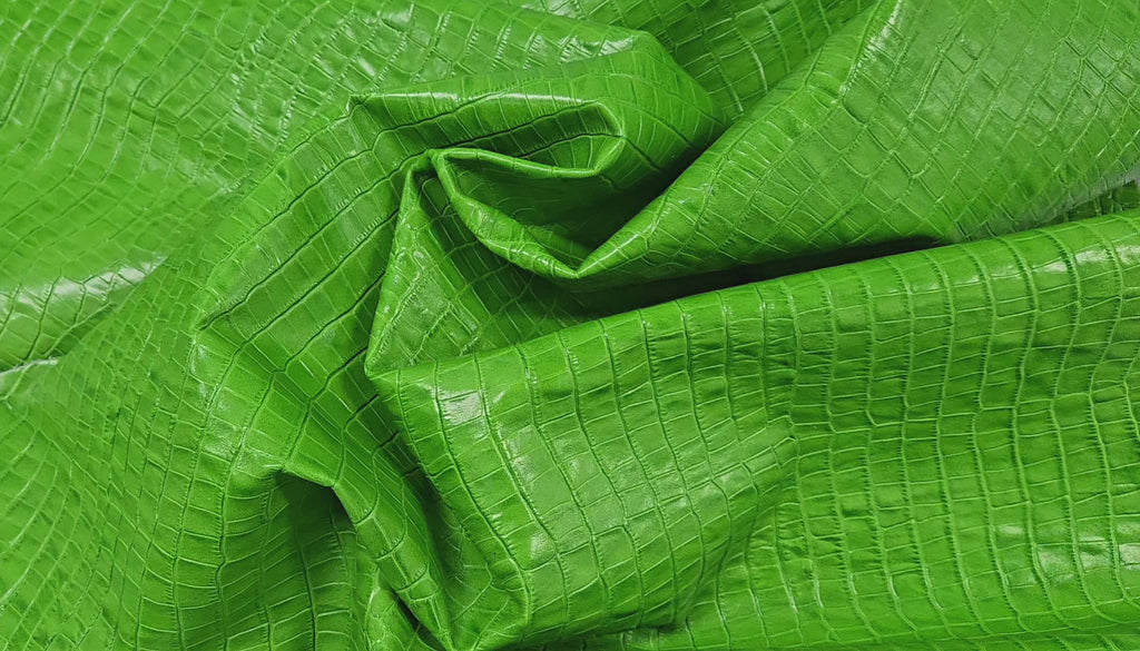 Lime Green Alligator Embossed   3 - 4 Oz Leather Quarter Hides (11 - 12 Square Feet)