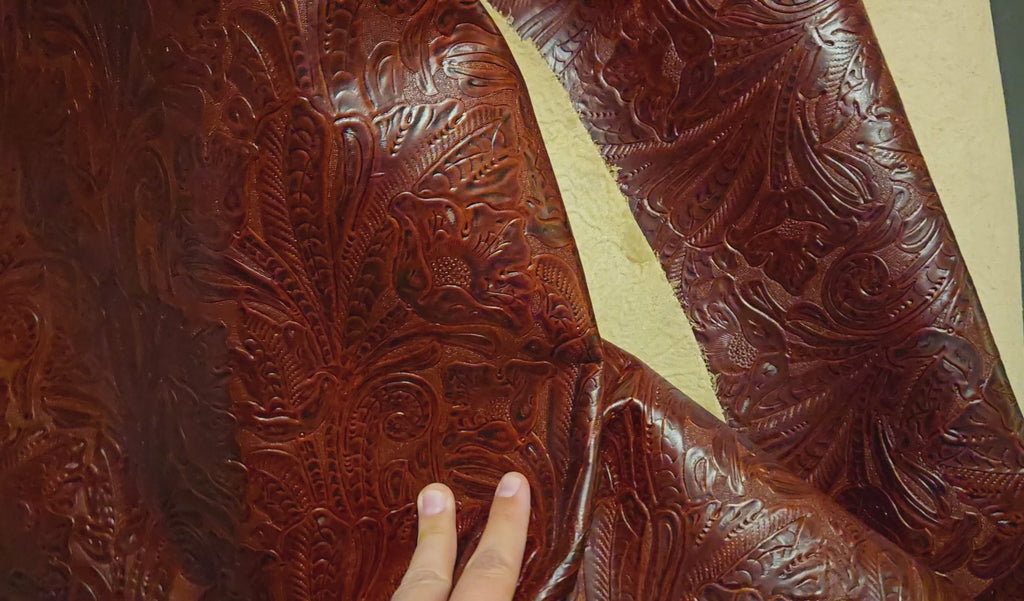 Mahogany Reddish Brown Western Embossed Floral 2.5 Oz - 3.5 Oz Leather