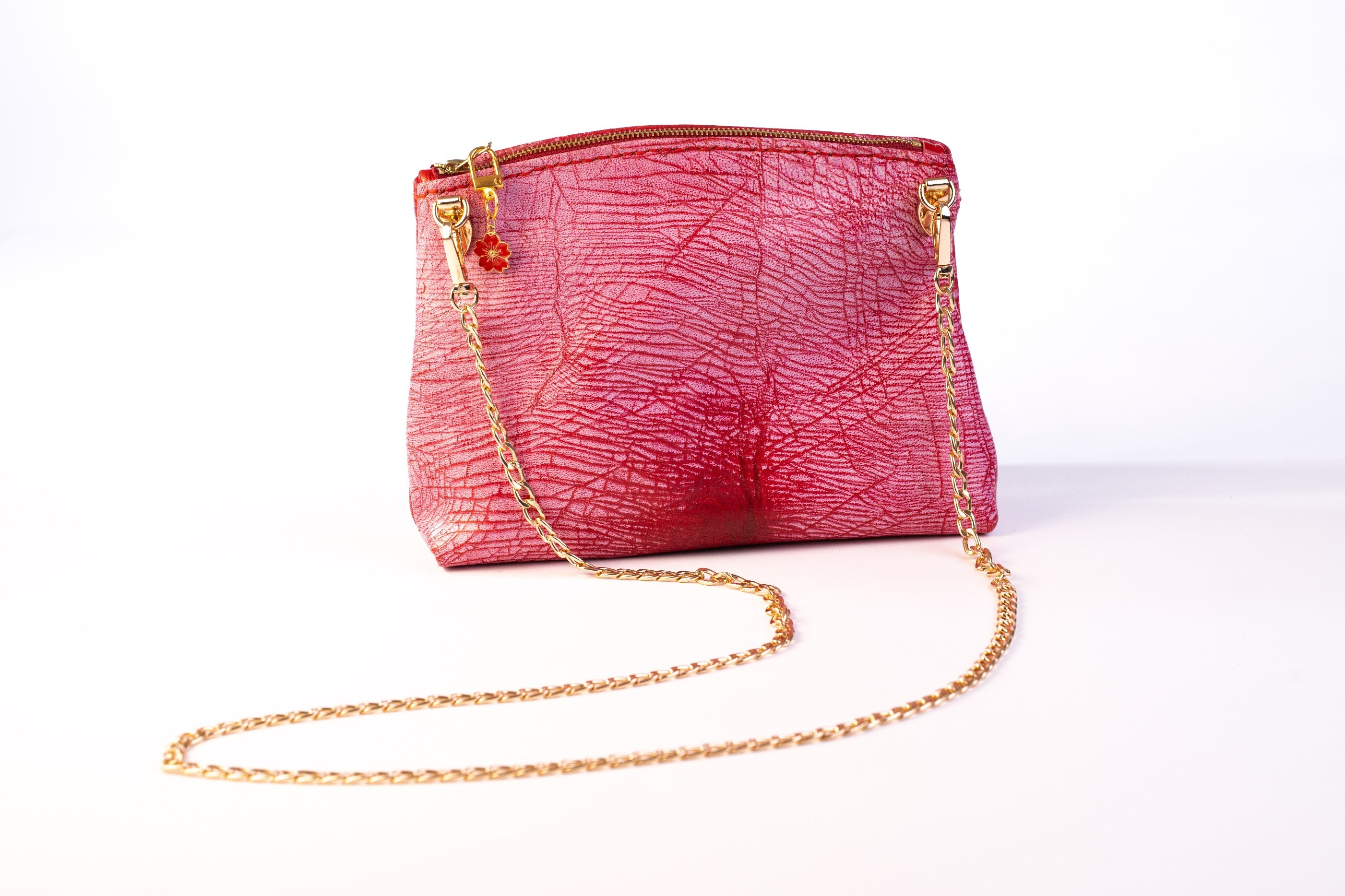 Crackled Red Leather Crossbody Bag