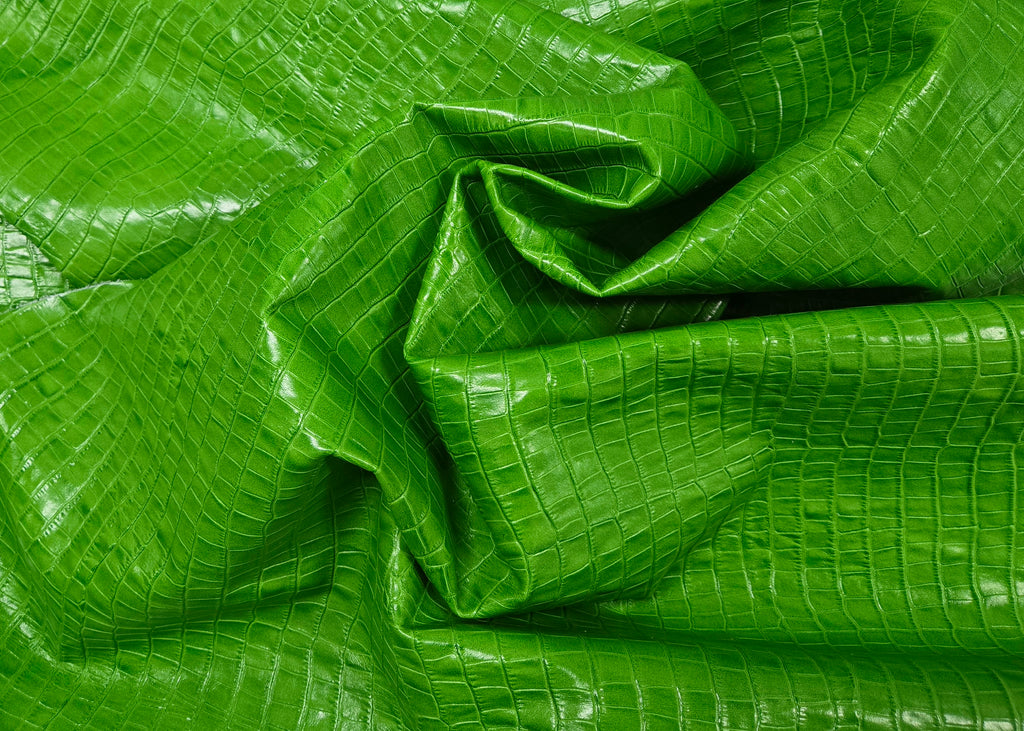 Lime Green Alligator Embossed 3 - 4 Oz Leather Quarter Hides (11 - 12 Square Feet)
