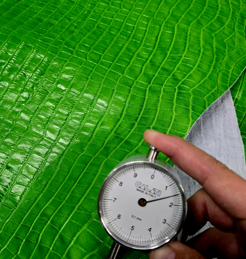 Lime Green Alligator Embossed 3 - 4 Oz Leather Quarter Hides (11 - 12 Square Feet)