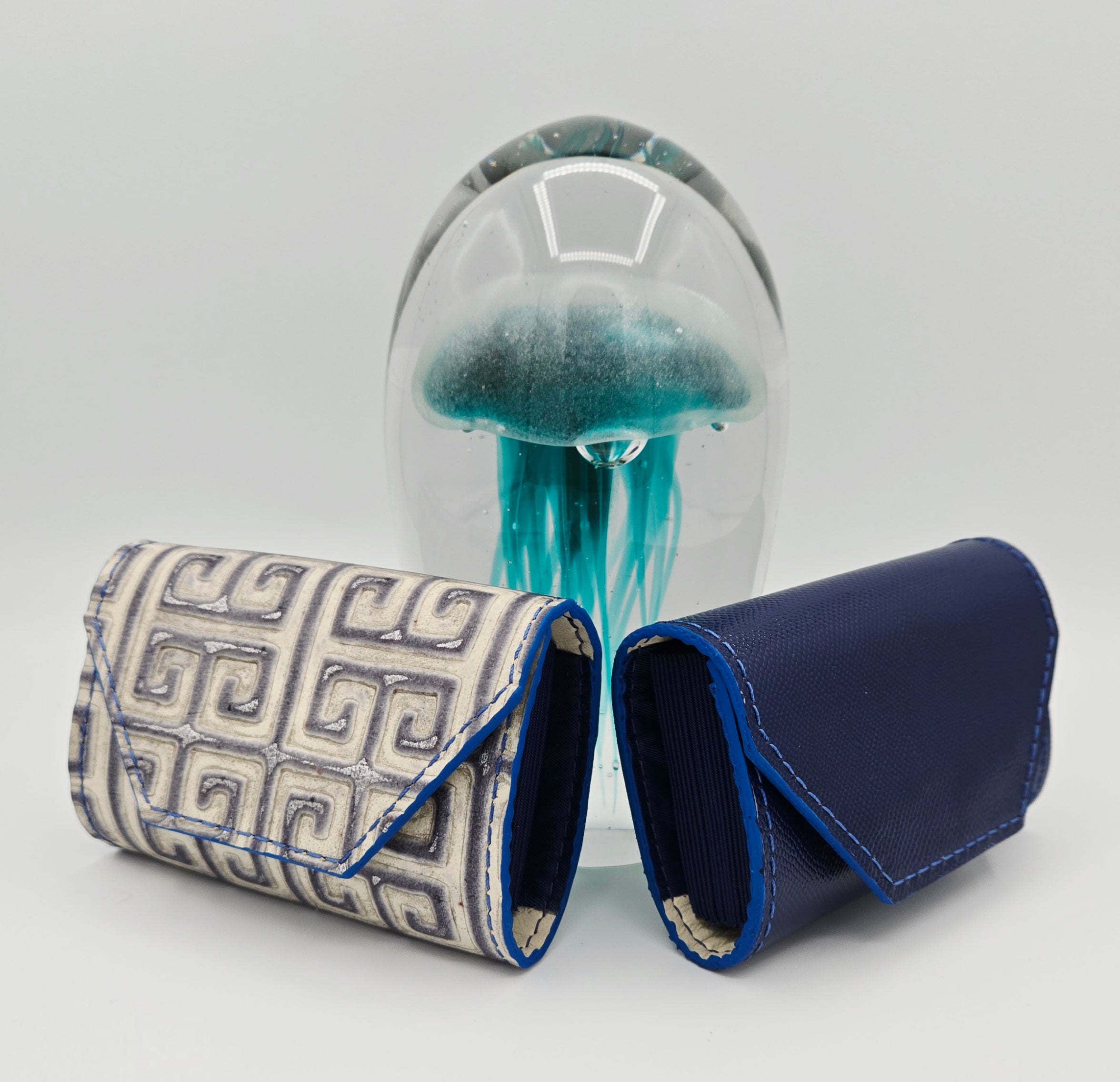 Greek Key and Italian Caviar Leather RFID Wallets and Card Holders