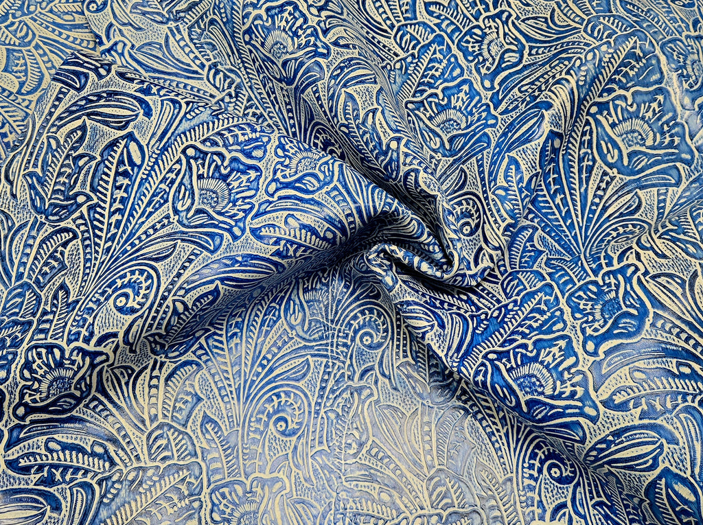 Blue Floral Embossed 2 - 3 Oz Leather