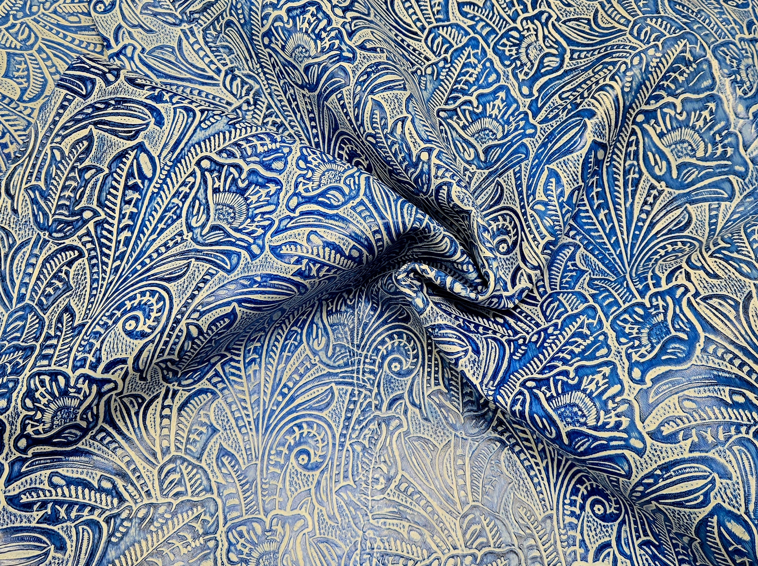 Blue Floral Embossed 2 - 3 Oz Leather