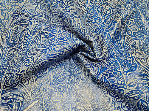 Blue Floral Embossed 2 - 3 Oz Leather
