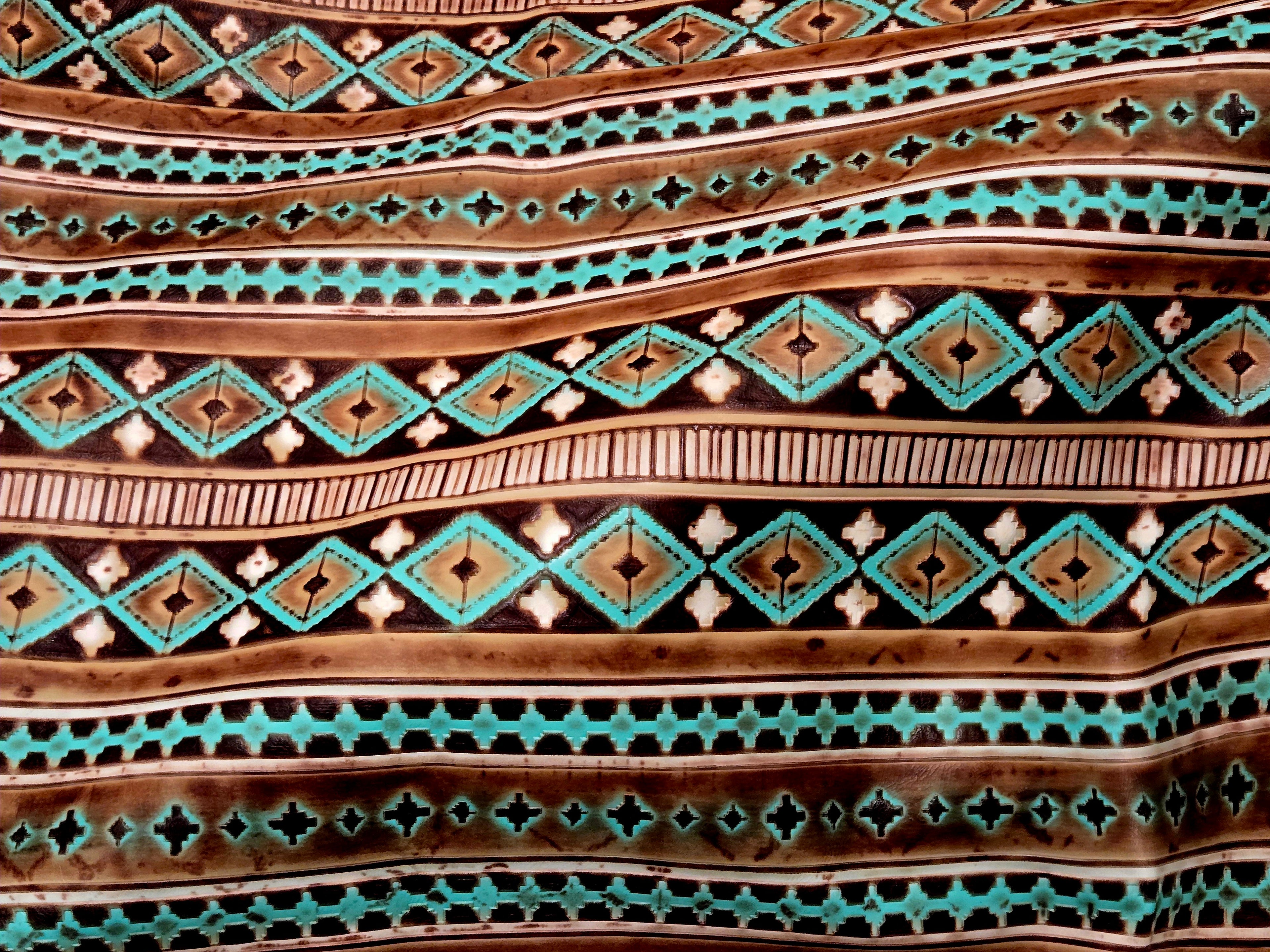 Bronze and Turquoise Aztec Leather 3-4 Oz Quarter Hides (10-11 Square Feet)