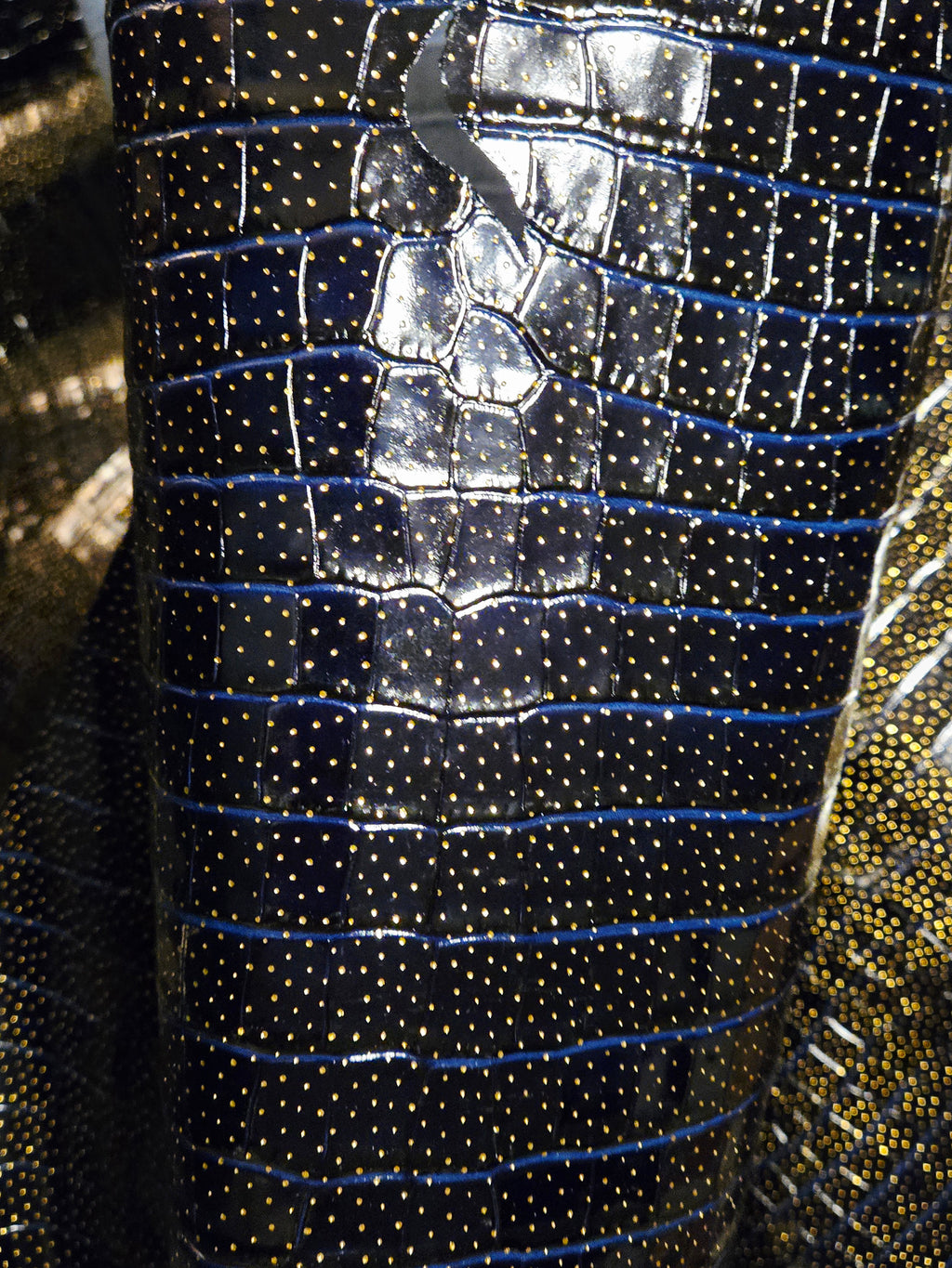 Black, Blue, and Gold Crocodile Embossed 2.5 - 3 Oz Leather