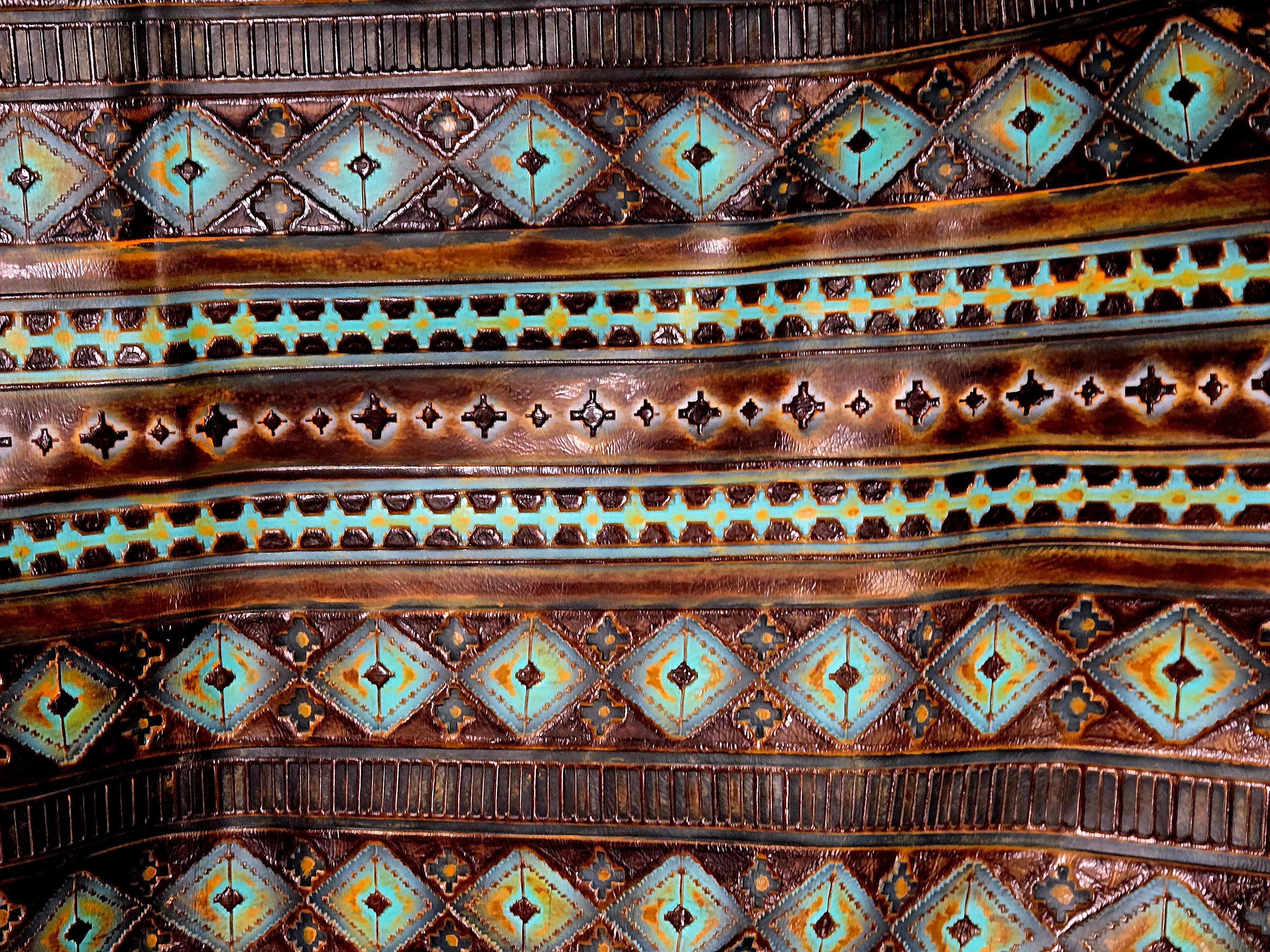 Brown and Turquoise Aztec Leather 3-4 Oz Quarter Hides (12 Square Feet ...