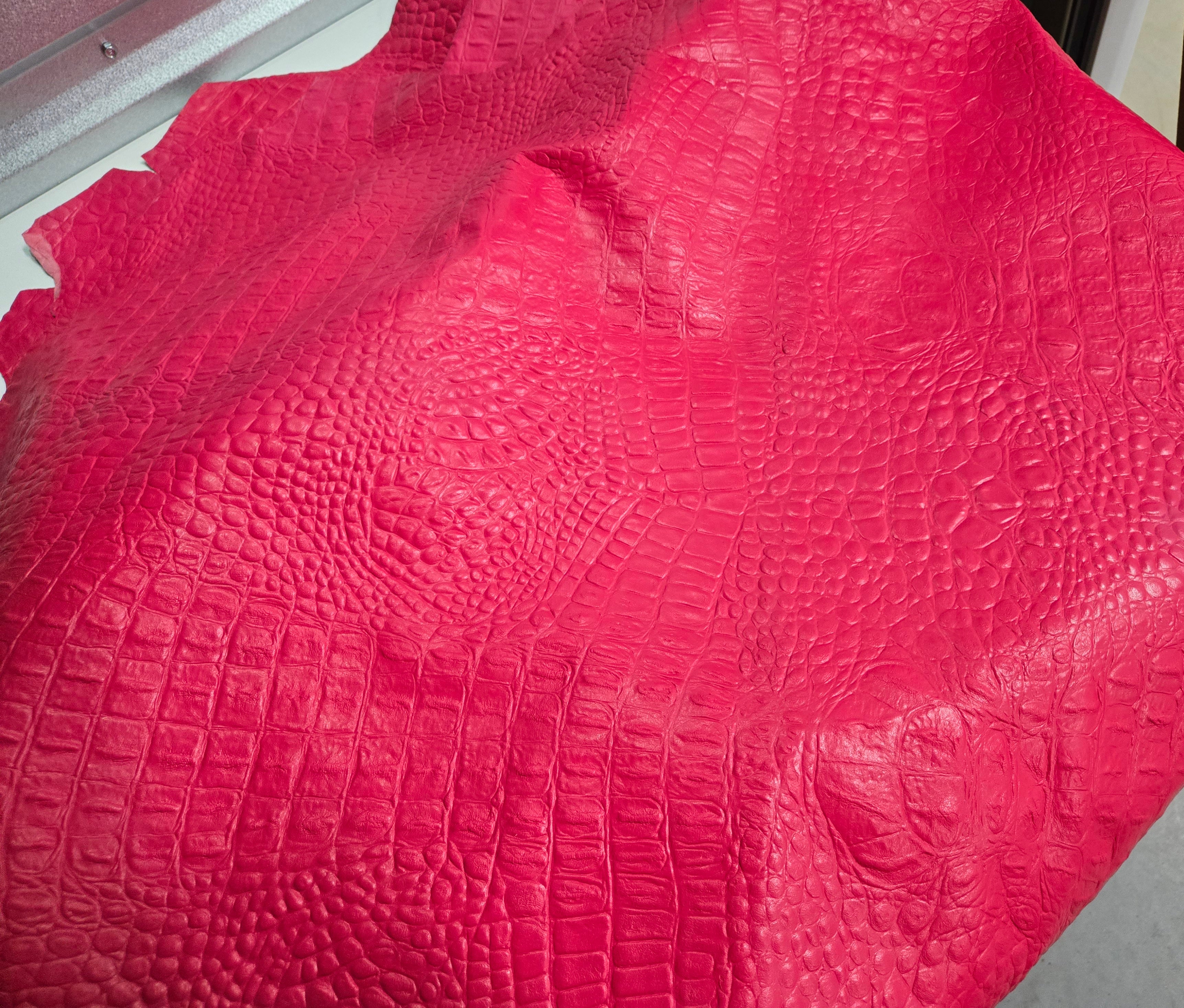Hot Pink Crocodile Embossed 1.5 Oz Leather Sheepskin (8 Square Feet)