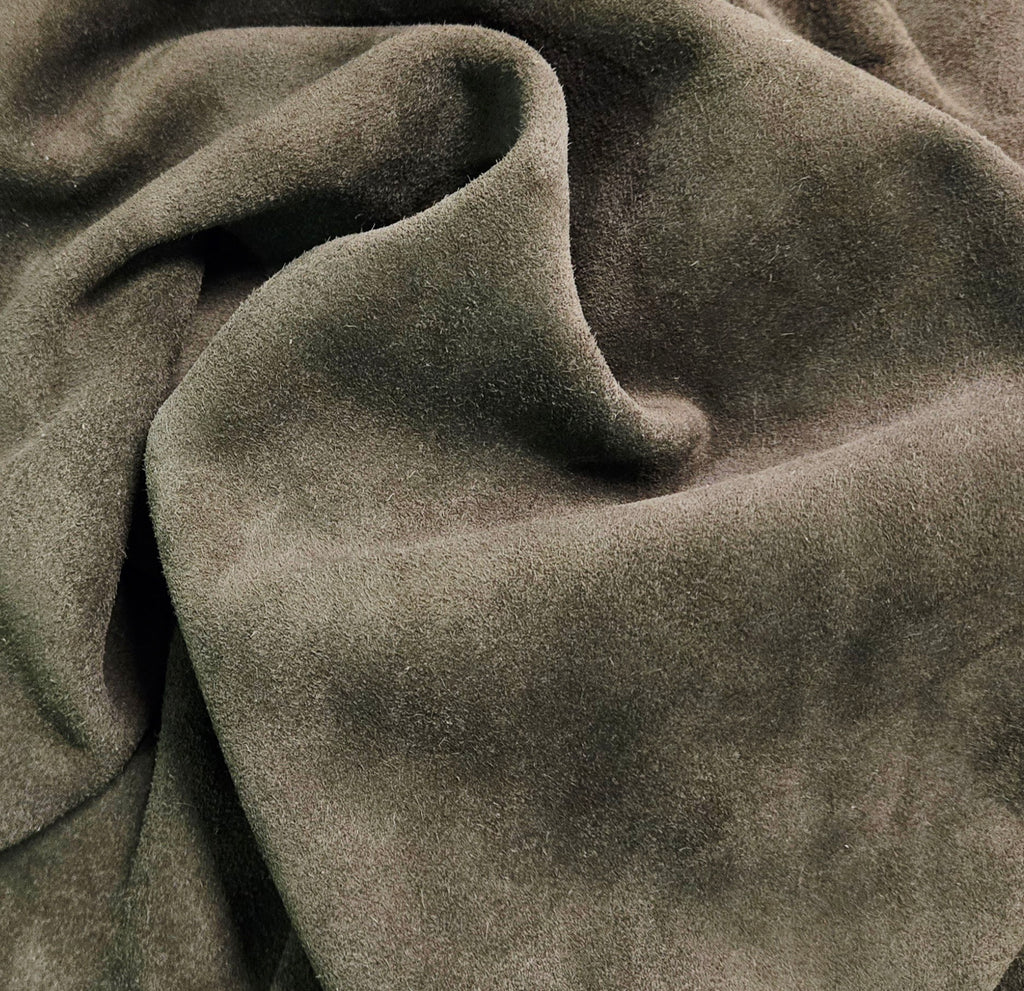 Olive Brown 3 - 3.5 Oz Water-Repellant Calf Leather Suede Quarter Hides (8 Square Feet)