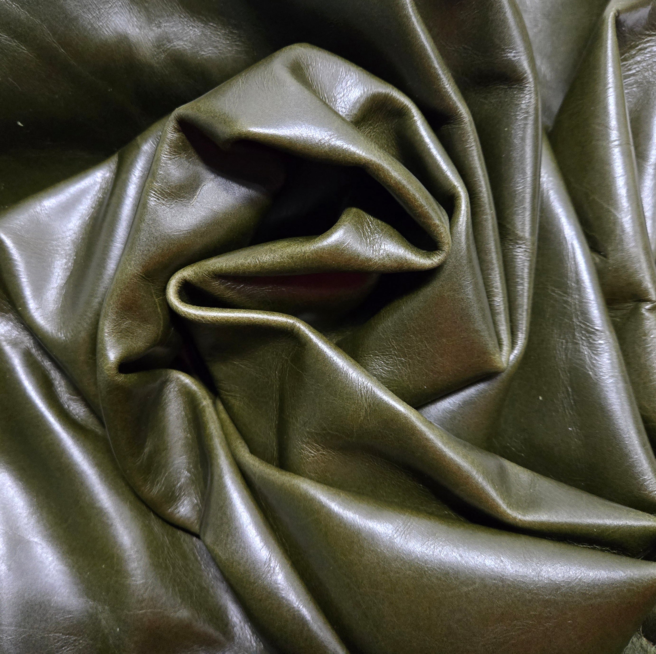Olive Green Smooth and Waxy 2.5 - 3 Oz Leather Quarter Hides (11 - 12 Square Feet)