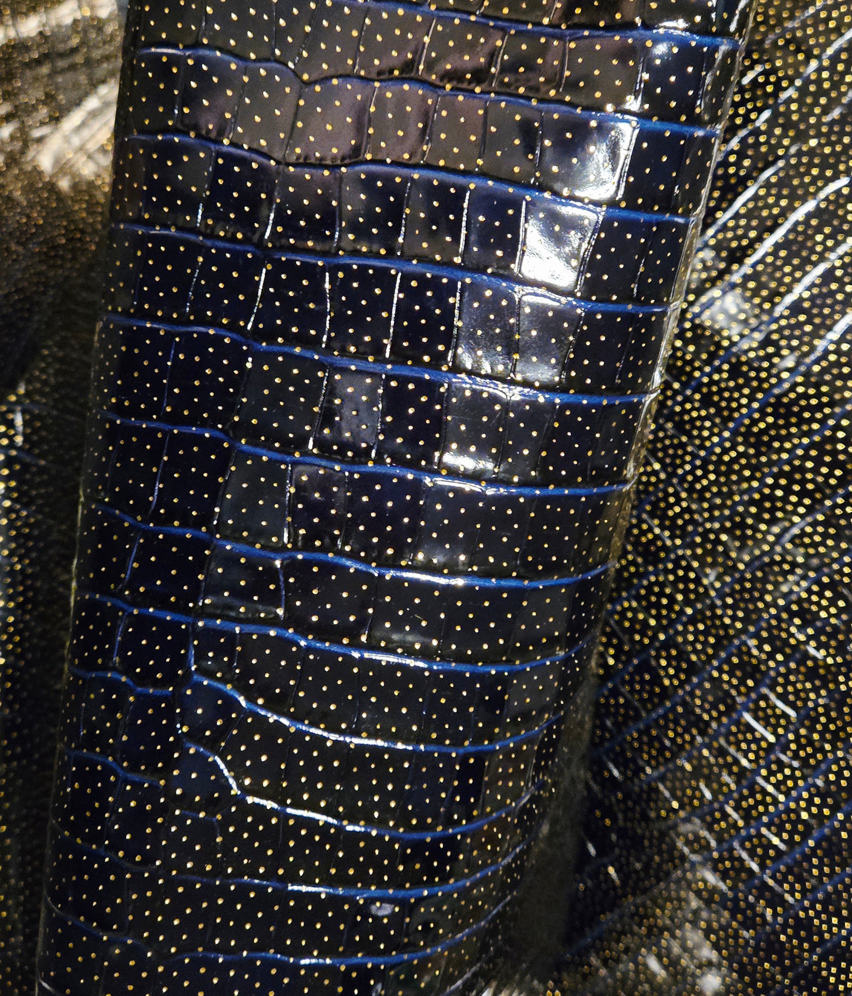 Black, Blue, and Gold Crocodile Embossed 2.5 - 3 Oz Leather
