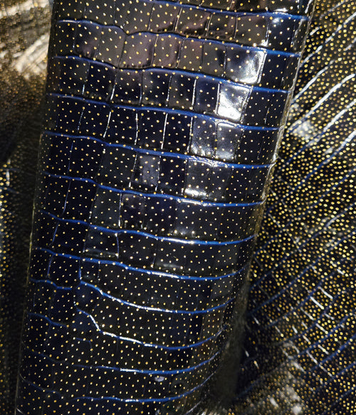 Black, Blue, and Gold Crocodile Embossed 2.5 - 3 Oz Leather