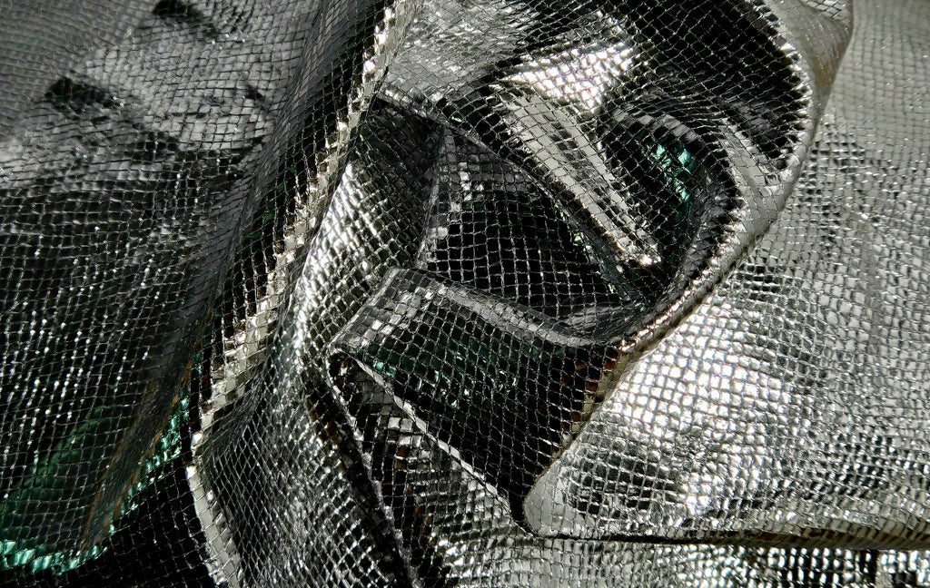 Metallic Silver Snake Pattern 1.25 Oz Leather Lambskins (3 - 4 Square Feet)