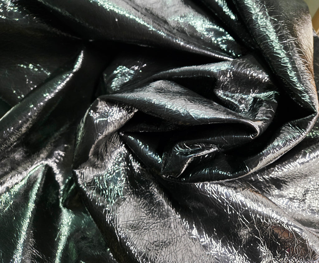 Glossy Black Crackled Effect 2.5 Oz Leather Quarter Hides (12 Square Feet)