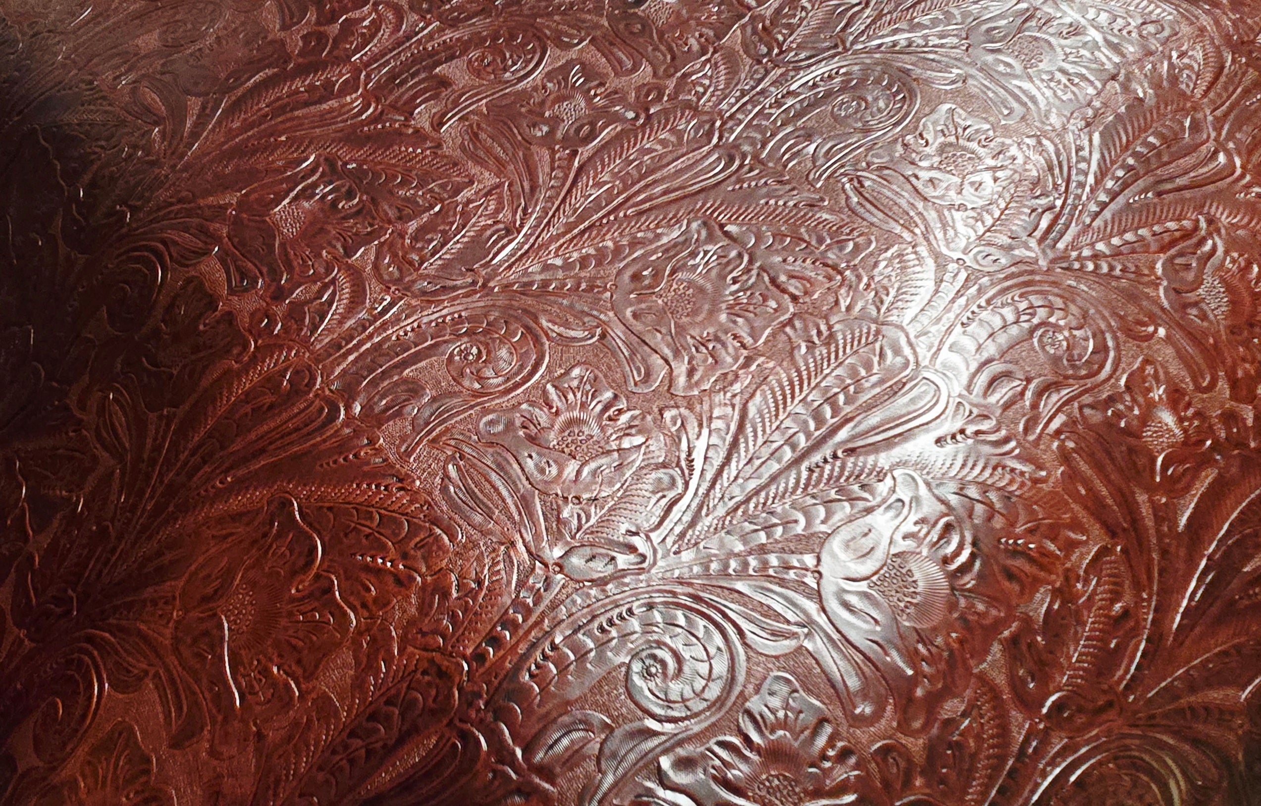 Mahogany Reddish Brown Western Embossed Floral 2.5 Oz - 3.5 Oz Leather