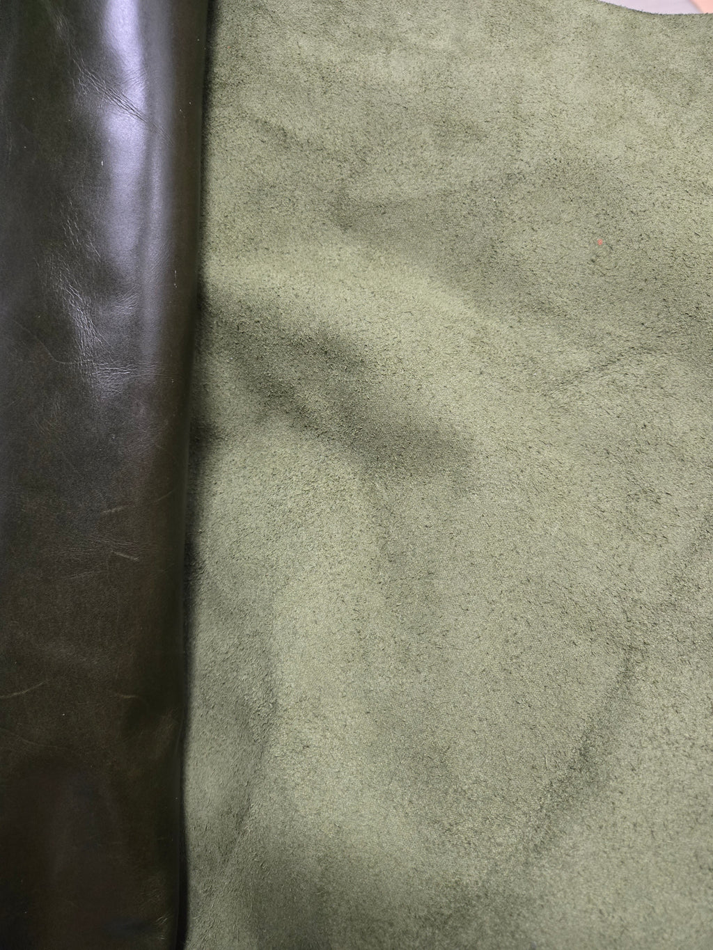 Olive Green Smooth and Waxy 2.5 - 3 Oz Leather Quarter Hides (11 - 12 Square Feet)