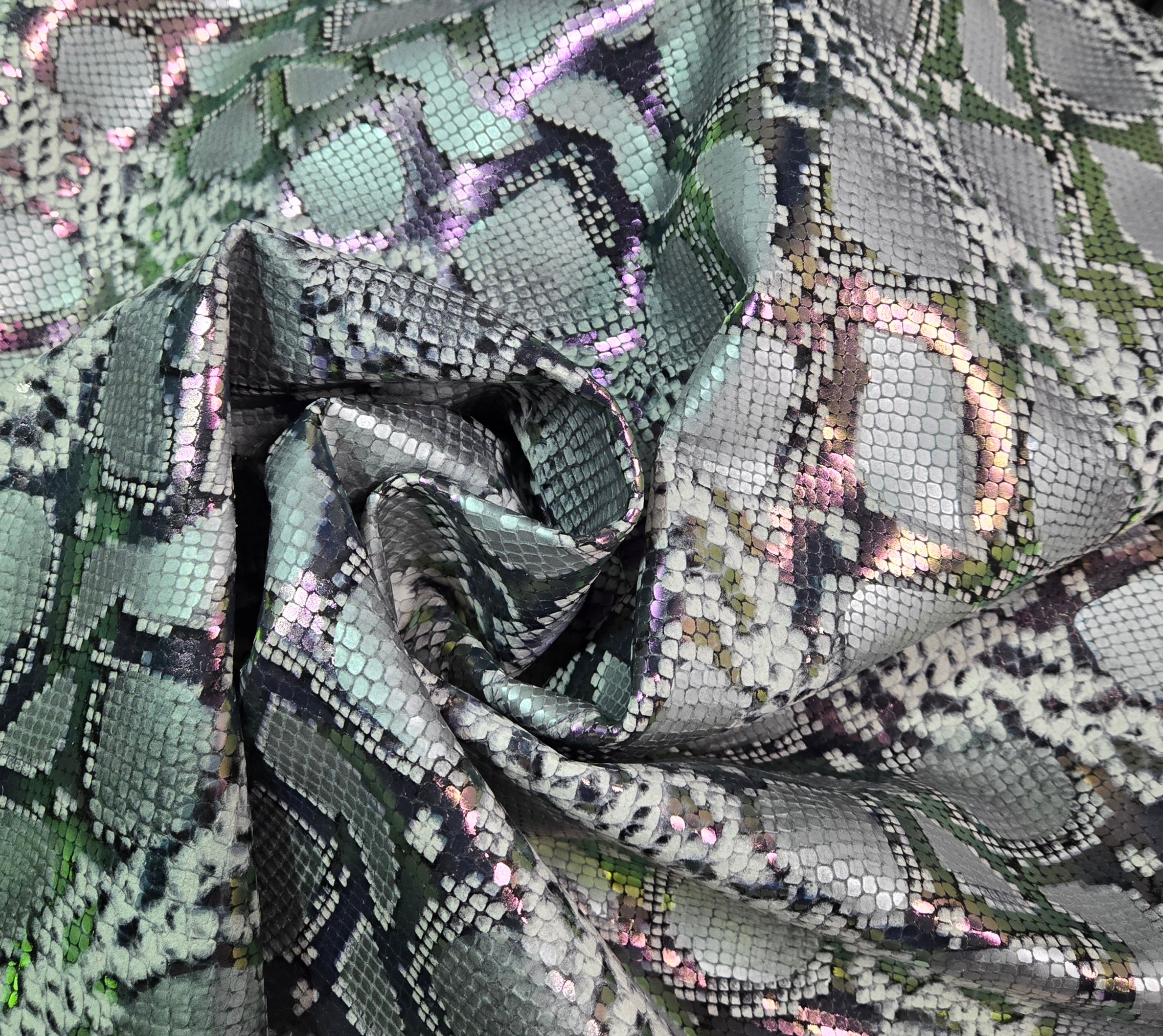 Rainbow Iridescent Python Print 2 Oz Calf Leather